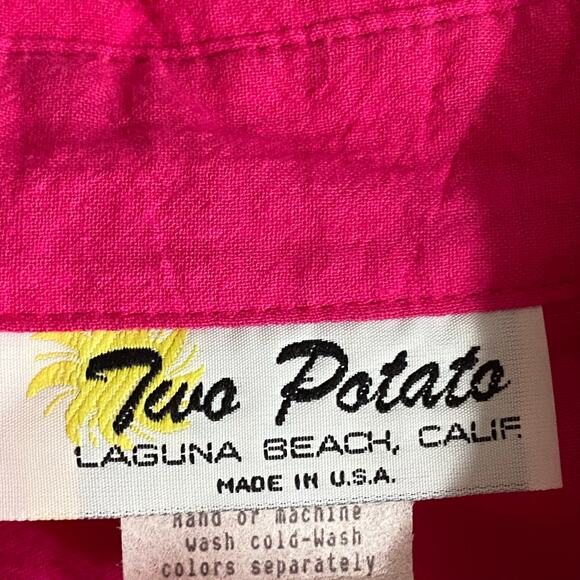 Vtg 80s 90s Two Potato Button Down Tie Back Short Sleeve Maxi Dress M Pink NOS - Picture 15 of 16